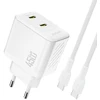 Dudao A28PCEU PD 45W GaN 2xUSB-C sieninis įkroviklis su USB-C laidu – baltas