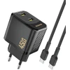 Dudao A28PCEU PD 45W GaN 2xUSB-C sieninis įkroviklis su USB-C laidu - Juodas