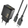 Dudao A23LEU 2.4A GaN EU USB-A sieninis įkroviklis su USB-A į Lightning kabeliu - Juodas