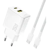 Dudao A26TCEU PD QC 25W GaN USB-A USB-C sieninis įkroviklis su USB-C laidu – baltas