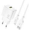Dudao A23LEU 2.4A GaN EU USB-A sieninis įkroviklis su USB-A į Lightning kabeliu - Baltas