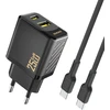 Dudao A26TCEU PD QC 25W GaN USB-A USB-C sieninis įkroviklis su USB-C laidu - Juodas
