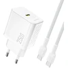 Dudao A27CEU PD 25W GaN USB-C sieninis įkroviklis su USB-C laidu - Baltas