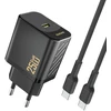 „Dudao A27CEU PD 25W GaN SB-C“ sieninis įkroviklis su USB-C laidu – juodas