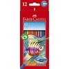Spalvoti akvareliniai pieštukai su teptuku Faber-Castell Fish, 12 spalvų