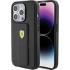 Ferrari FEHCP15SGSPSIK Apple iPhone 15 / 14 /13 6.1″ juodos spalvos kietas dėklas Grip Stand Metal Logo
