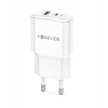 Forever TC-01-20AC PD QC įkroviklis 1x USB-C 1x USB 20W baltas + USB-C – USB-C laidas 20W