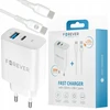 Forever TC-07-30AC PD QC įkroviklis 1x USB-C 1x USB 30W baltas + USB-C – USB-C laidas 60W
