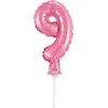 GoDan Balon 13cm foliowy na patyku "9" rožinė