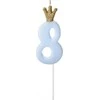 PartyDeco Žvakutė Skaičius su karūna, žydra 9,5cm, Skaičius: 8
