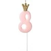 PartyDeco Žvakutė Skaičius su karūna, rausva 9,5cm, Skaičius: 8