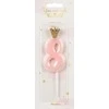 PartyDeco Žvakutė Skaičius su karūna, rausva 9,5cm, Skaičius: 8