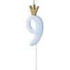 PartyDeco Žvakutė Skaičius su karūna, žydra 9,5cm, Skaičius: 9
