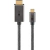Goobay USB-C™ į HDMI™ 4K @ 60 Hz tekstilinis kabelis, 2 m, juodas sidabras – laido ilgis 2 m