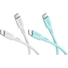 Goobay Rinkinys Crystal Lagoon: 2 silikonowe kable USB-C, 1,5 m, balta turkio