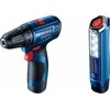 BOSCH suktuvas - gręžtuvas GSR 120-LI 12V 30/14Nm 2x2,0Ah. lagaminas+ prožektorius GLI 12V-300