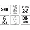 Grąžtas Gręžtuvas Yato kobalto cilindro 2 4 5 3 6 8mm komplektas (YT -41602)