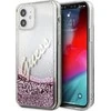 Dėklas GUESS GUHCP12SGLVSPI HARD CASE GLITTER VINTAGE SCRIPT IPHONE 12 MINI Rožinis