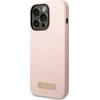 Guess telefono dėklas iPhone 14 Pro Max 6,7 GUHMP14XSBPLP rožinė hard telefono dėklas Liquid Silikoninis Logo Plate MagSafe