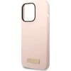 Guess telefono dėklas iPhone 14 Pro Max 6,7 GUHMP14XSBPLP rožinė hard telefono dėklas Liquid Silikoninis Logo Plate MagSafe