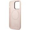 Guess telefono dėklas iPhone 14 Pro Max 6,7 GUHMP14XSBPLP rožinė hard telefono dėklas Liquid Silikoninis Logo Plate MagSafe