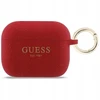„Guess“ silikoninis blizgučių žiedinis dėklas, skirtas „AirPods Pro 3“ ausinėms – Raudona ir blizgučiai