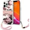Apple iPhone 13 Pro Guess dėklas Camo Strap Collection (GUHCP13LKCABPI) rožinės spalvos