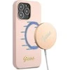Guess dėklas iPhone 13 Pro / 13 6,1 GUHMP13LLLSLMGLP šviesiai rožinės spalvos kietasis dėklas Silikoninis Script Gold Logo Magsafe