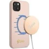 Apple iPhone 13 Guess dėklas silikoninis Script Gold Logo Magsafe (GUHMP13MLSLMGLP) light rožinės spalvos