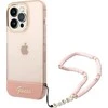 Apple iPhone 14 Pro Max Guess dėklas Translucent Pearl Strap rožinės spalvos
