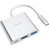 Adapteris Hoco HB14 Type-C to USB-A+HDMI+Type-C sidabrinis