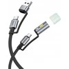 Kabelis „viskas viename“ USB A / USB C į USB C / LED šviesos Hoco 3A 60W 1,2 m U138 juodas
