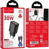Telefono įkroviklis Hoco USB A + USB C QC3.0 PD 3A 30W + laidas USB C į USB C N63 juodas