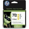 Hewlett Packard (HP) HP 712 geltonos spalvos 3 rašalo kasečių pakuotė, 29 ml, skirtos „DesignJet Studio“, T210, T230, T250, T630, T650