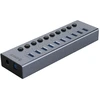 „Orico BT2U3-10AB“ šakotuvas, 10x USB-A 3.0, su jungikliais – pilkos spalvos