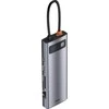 Šakotuvas 9in1 Baseus Metal Gleam Series, USB-C į 3x USB 3.0 + HDMI + USB-C PD + Ethernet RJ45 + Micro SD/SD + VGA