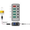Delock USB 3.2 Gen 1 šakotuvas su 4 prievadais + 1 greito įkrovimo prievadu su jungikliu