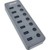 HUB USB InLine ® USB 3.2 Gen.1 mazgas, 7-prievadas, su jungikliu, aliuminio, pilka, su maitinimo šaltiniu