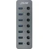 HUB USB InLine ® USB 3.2 Gen.1 mazgas, 7-prievadas, su jungikliu, aliuminio, pilka, su maitinimo šaltiniu