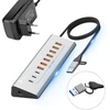 USB šakotuvas Reagle Aktyvus USB šakotuvas su maitinimo bloku 36 W 10 USB 3.2 prievadų USB skirstytuvas šakotuvas Reagle
