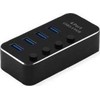 Roline USB HUB USB 3.2 Gen 1 šakotuvas, skirtas ROLINE nešiojamiesiems kompiuteriams, 4 prievadai, atskirai perjungiamas, juodas
