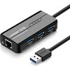 Ugreen 20265 USB-A / RJ45 1000 Mbps HUB 3x USB 3.0 tinklo adapteris - juodas
