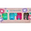 I Love „Time & Chill“ rinkinys, kurį dievinu: „Beautiful Peeling“ šveičiamoji lakštinė veido kaukė, 10 ml + „Skin Superstar“ detoksikuojanti lakštinė veido kaukė, 10 ml + „Happy Skin“ valomoji lakštinė veido kaukė, 10 ml + „Pure Pores“ valomoji lakštinė veido kaukė, 10 ml