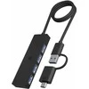 Juodas 4 prievadų USB 3.2 šakotuvas su kombinuota jungtimi