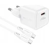 Acefast A77 Mini PD 30W GaN laidinis įkroviklis + USB-C kabelis – baltos spalvos