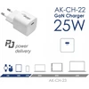 AKYGA WALL CHARGER 25W USB C GAN PD Baltas AK-CH-22