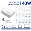 Įkroviklis jungiama į tinklą Akyga AK-CH-24 140W 3x USB-C + USB-A PD GaN 5-28V / 1.5-5A balta