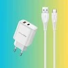 Įkroviklis Awei PD81L-EU 22.5W USB-A/USB-C + USB į Lightning laidas 1.0m baltas