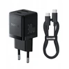 Baseus Sieninis įkroviklis Palm 30W USB + USB-C QC3.0 PD3.0 su USB-C kabeliu 1m, juodas