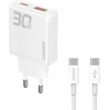 GaN Dudao A30EUT 30W USB-A / USB-C laidinis įkroviklis + USB-C – USB-C kabelis – baltos spalvos
